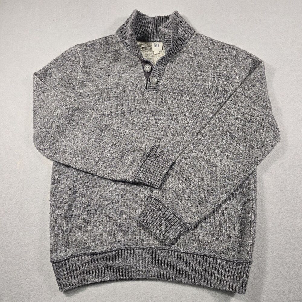 Gap Men's Medium Heather Gray 1/4 Button Pullover Knit Sweater Mock Neck
